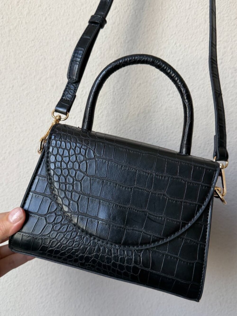 Olga Berg Nadia Black Croc Embossed Top Handle Bag - Picture 2 of 7